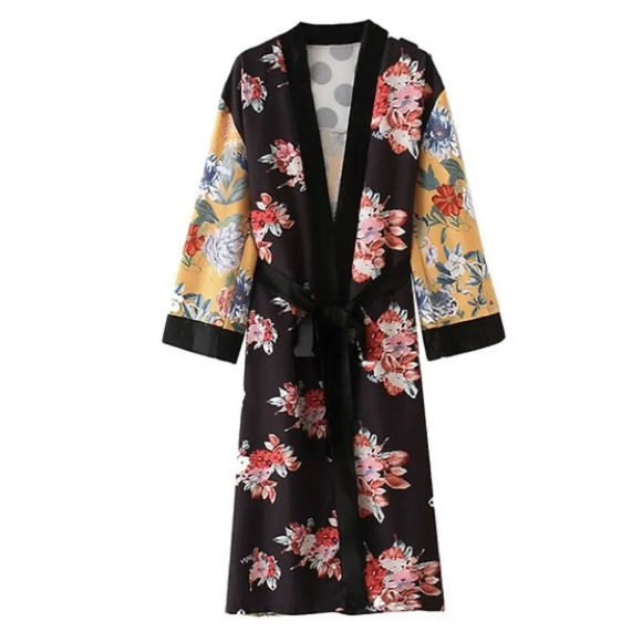 Floral Black Satin Robe - Picture 7 of 14